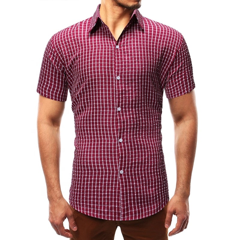 Chemise à carreaux à manches courtes de couleur unie pour hommes