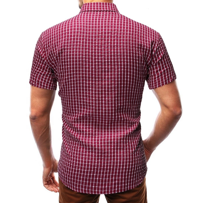 Chemise à carreaux à manches courtes de couleur unie pour hommes