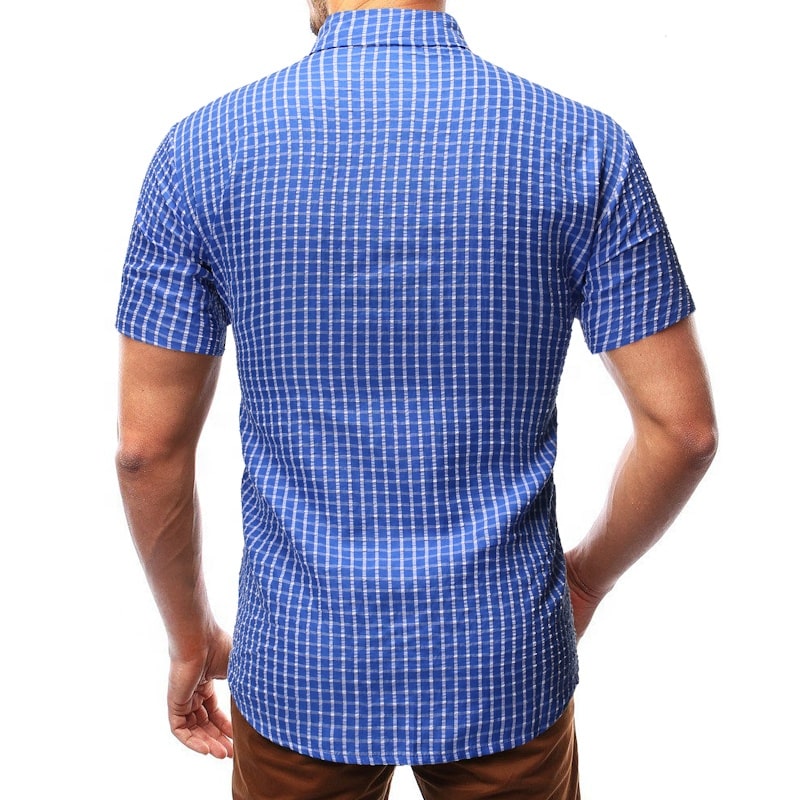 Chemise à carreaux à manches courtes de couleur unie pour hommes